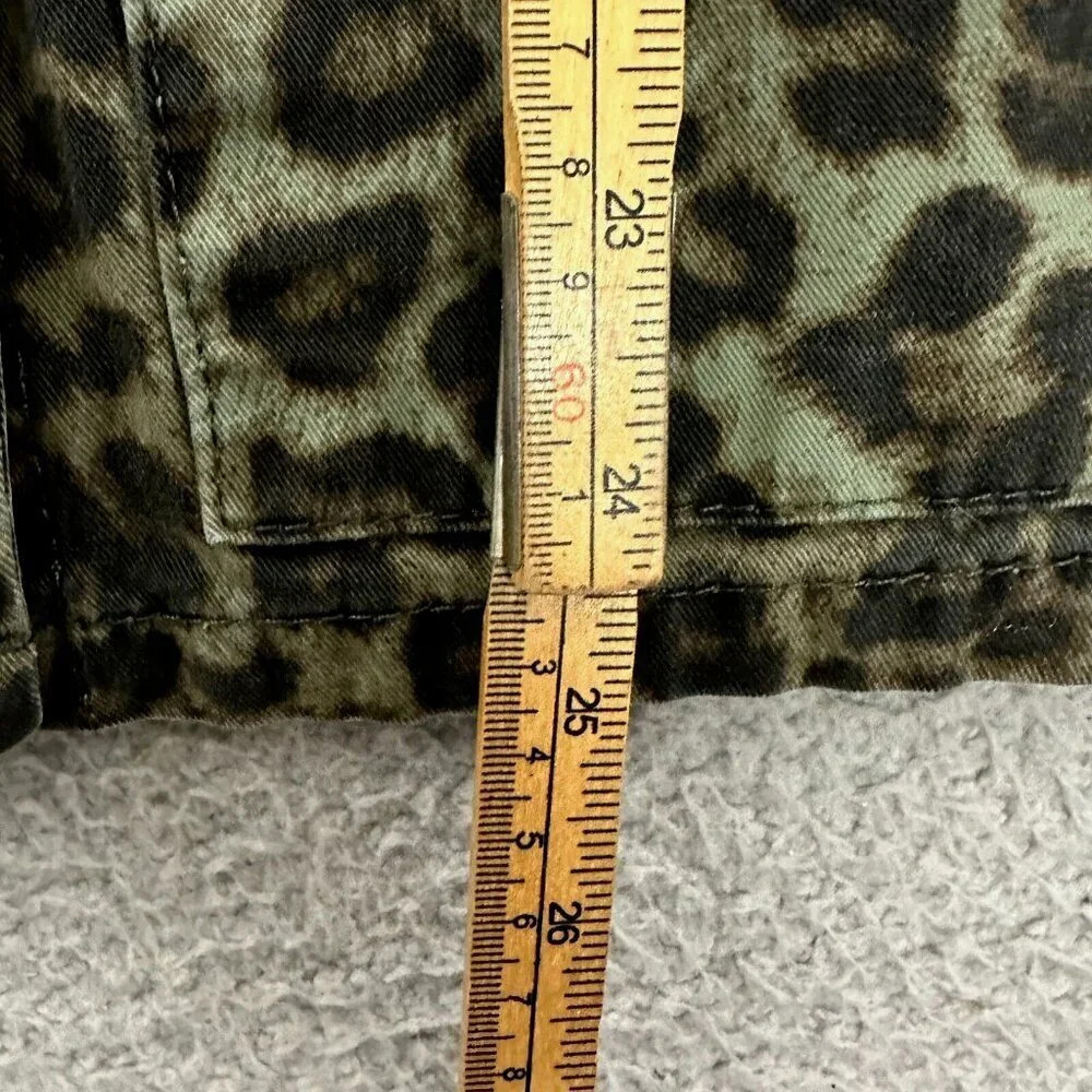 Good American Green Leopard Utility Jacket Pockets Snap Womens Size 1 Small - Picture 5 of 16